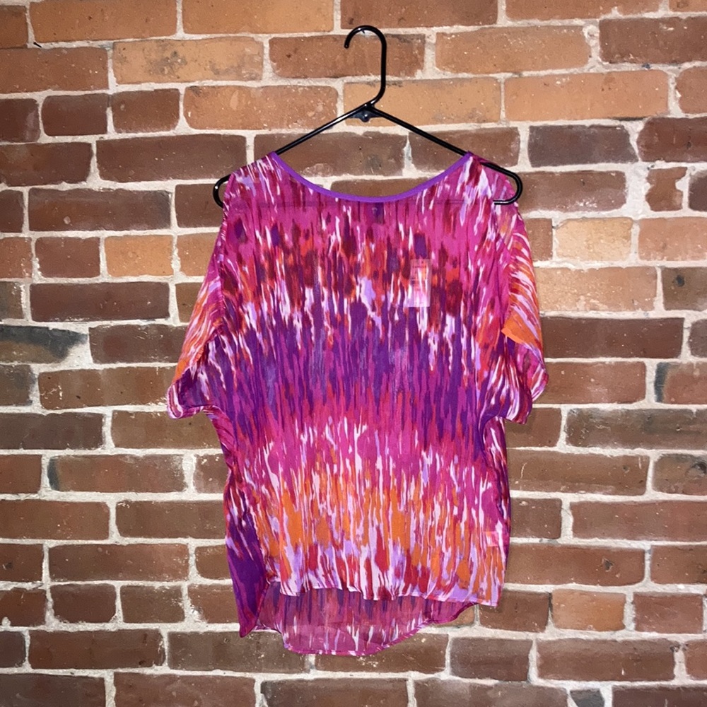 EXPRESS W TAGS Women’s Sheer Watercolor Pattern Top - Pink Purple Orange White